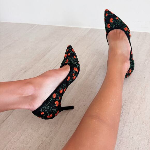 Fall Floral Print Mesh / Fabric Pumps Heels Size 8.5 - Picture 1 of 10